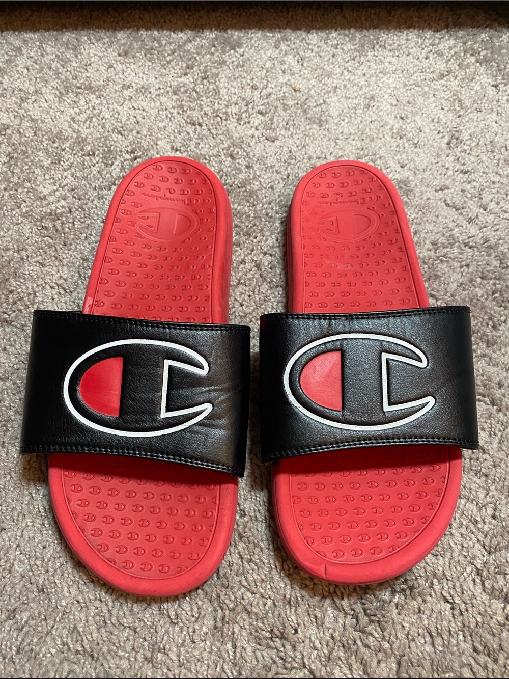 Champion Red and Black Logo Slide Sandals men’s size 10